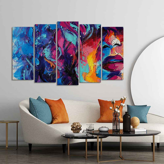 Beautiful Girl Abstract Art wall Painting of Five Pieces