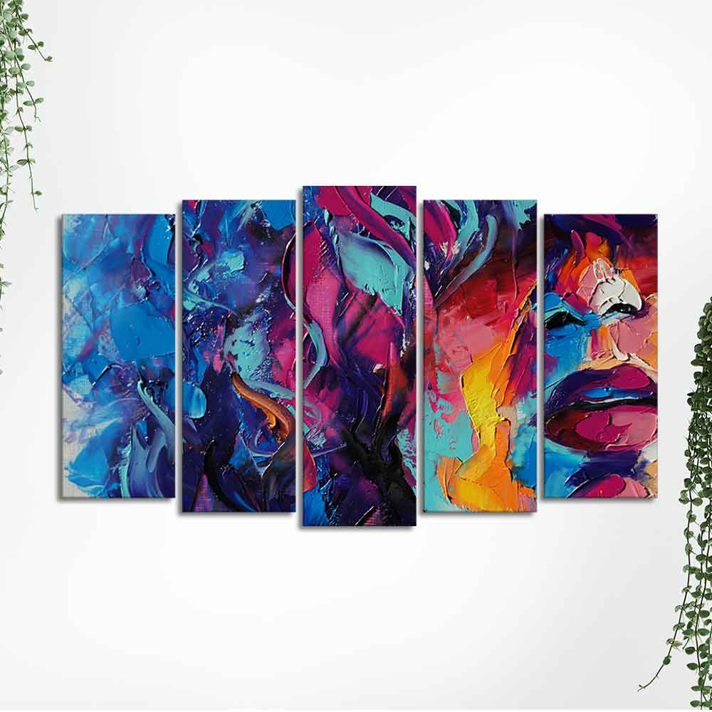 Beautiful Girl Abstract Art wall Painting of Five Pieces