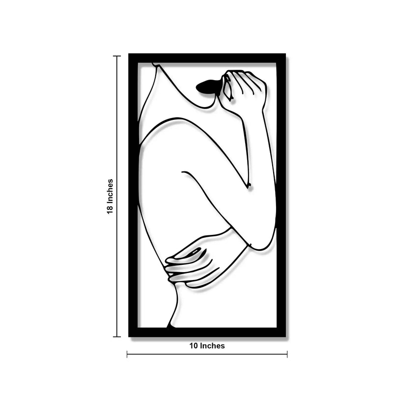 Beautiful Girl Line Art Frame Metal Wall Art Decor