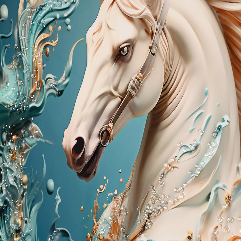 Beautiful Glacier Stallion Horse Framed Crystal Glass Painting
