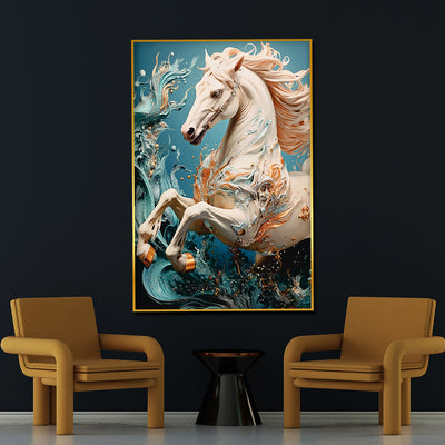 Beautiful Glacier Stallion Horse Framed Crystal Glass Painting