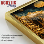 Beautiful Golden Full Moon Mountain & Forest Acrylic Floating Wall Painting Set of 2