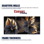 Beautiful Golden Leaf Flower Canvas Wall Painting 3 Pieces
