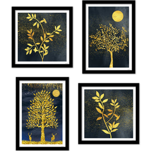 Beautiful Golden Leaf Tree Wall Frame Set of Four