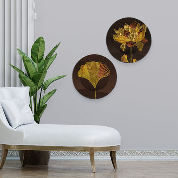 Beautiful Golden Lotus Flower Wall Hanging Plates of Two Pieces