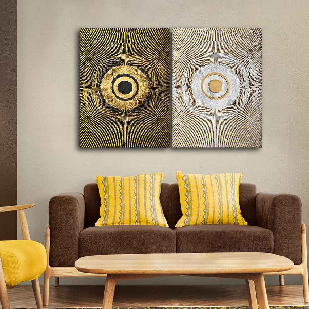 Beautiful Golden Pattern Canvas Wall Painting of Two Pieces