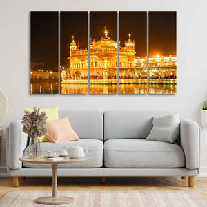 Beautiful Golden Temple Canvas Wall Painting of Five Pieces