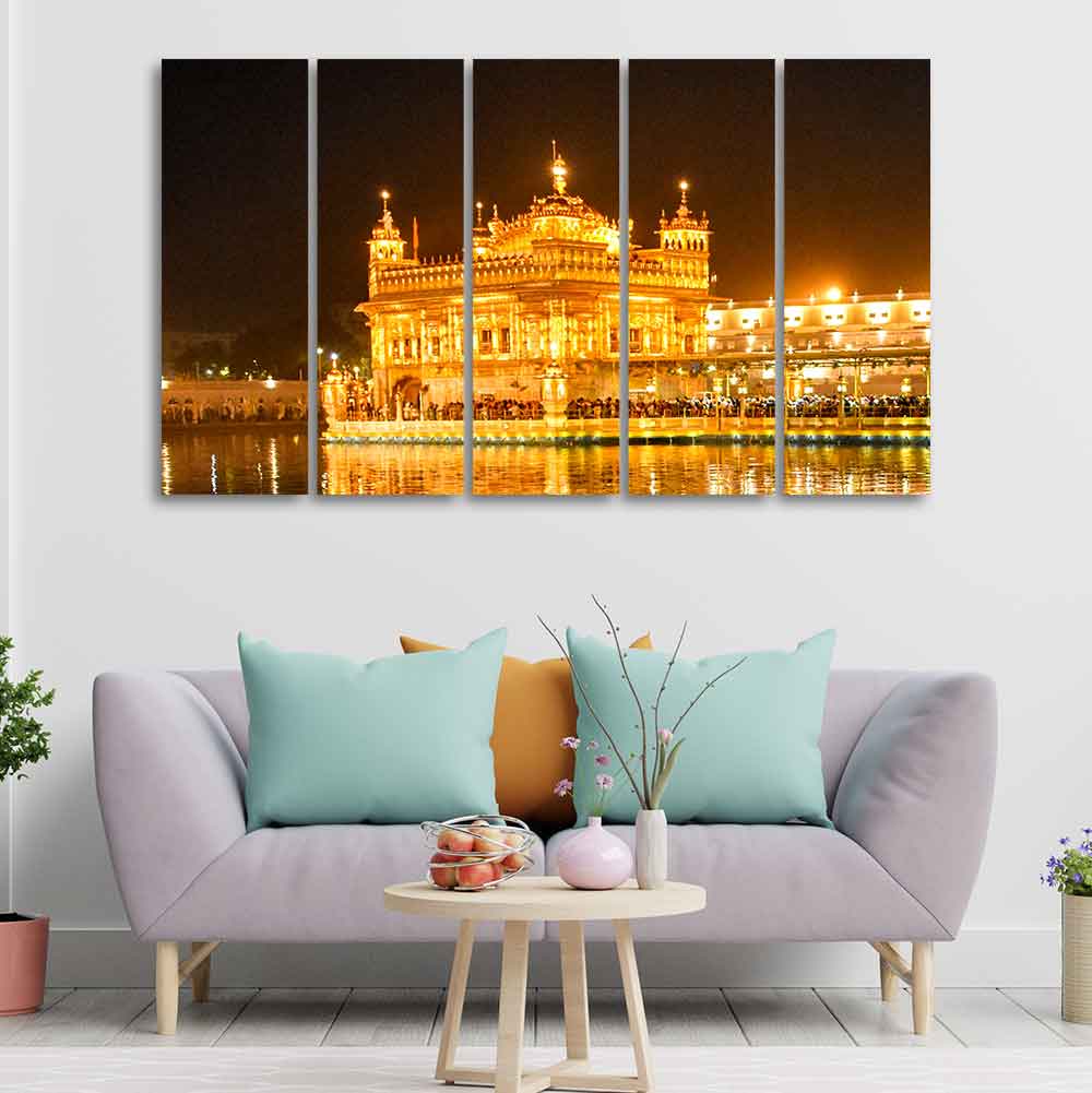 Beautiful Golden Temple Canvas Wall Painting of Five Pieces