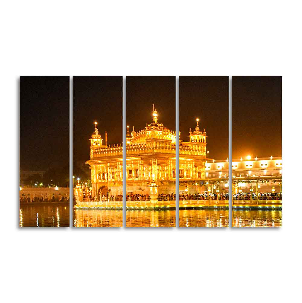 Beautiful Golden Temple Canvas Wall Painting of Five Pieces