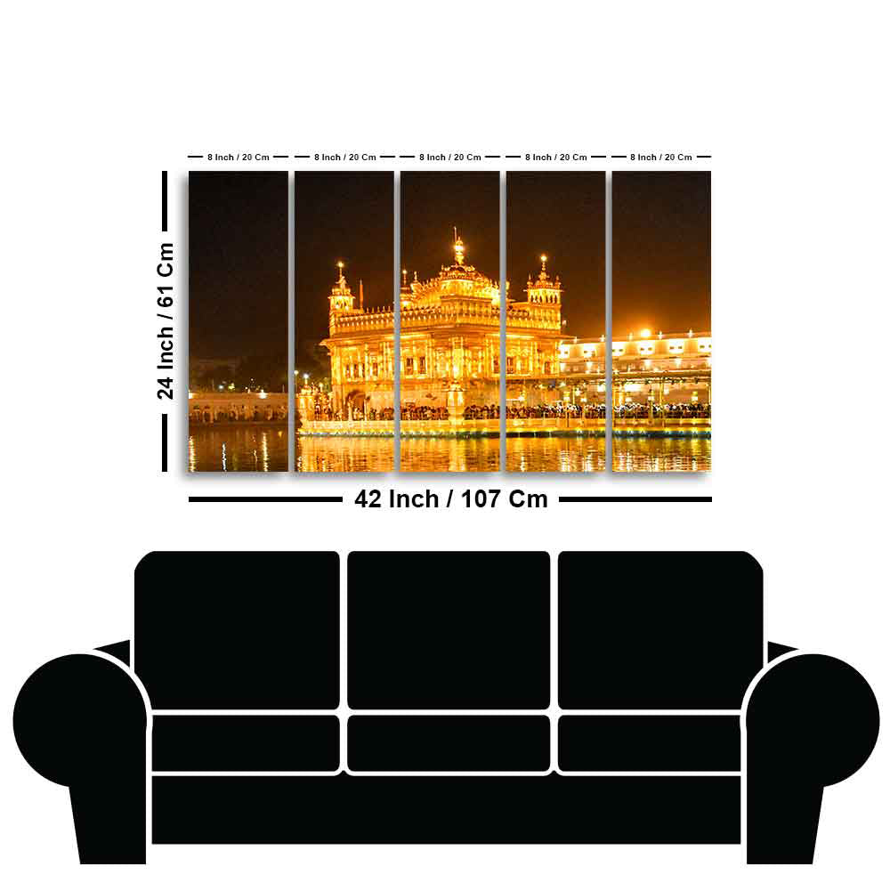 Beautiful Golden Temple Canvas Wall Painting of Five Pieces