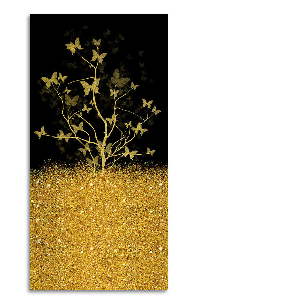 Beautiful Golden Tree Butterfly Premium Canvas Wall Painting