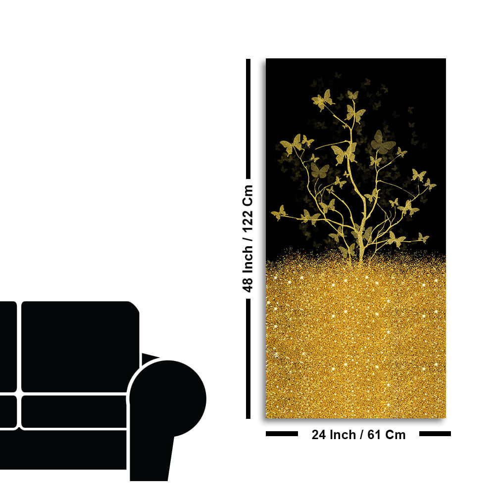 Beautiful Golden Tree Butterfly Premium Canvas Wall Painting