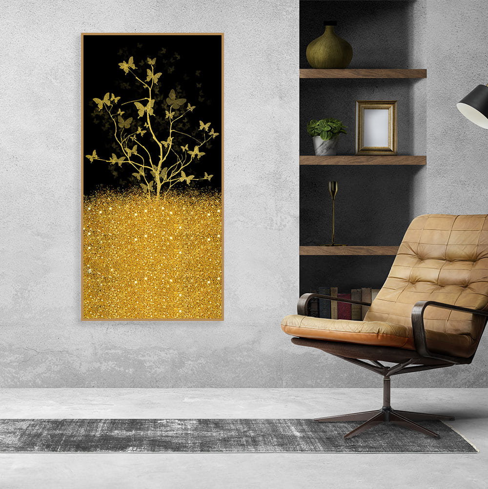 Beautiful Golden Tree Butterfly Premium Canvas Wall Painting