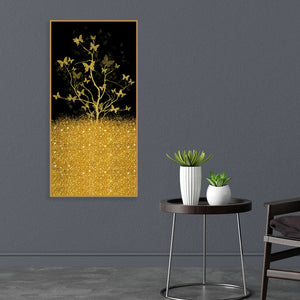 Beautiful Golden Tree Butterfly Premium Canvas Wall Painting