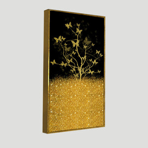 Beautiful Golden Tree Butterfly Premium Canvas Wall Painting