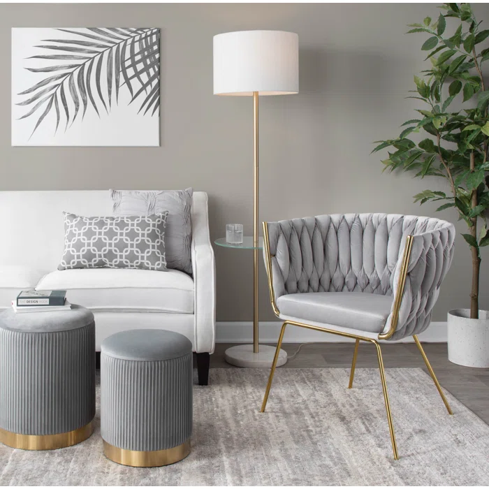 Beautiful Grey Color Velvet Round Storage Ottoman with Storage Set of 2