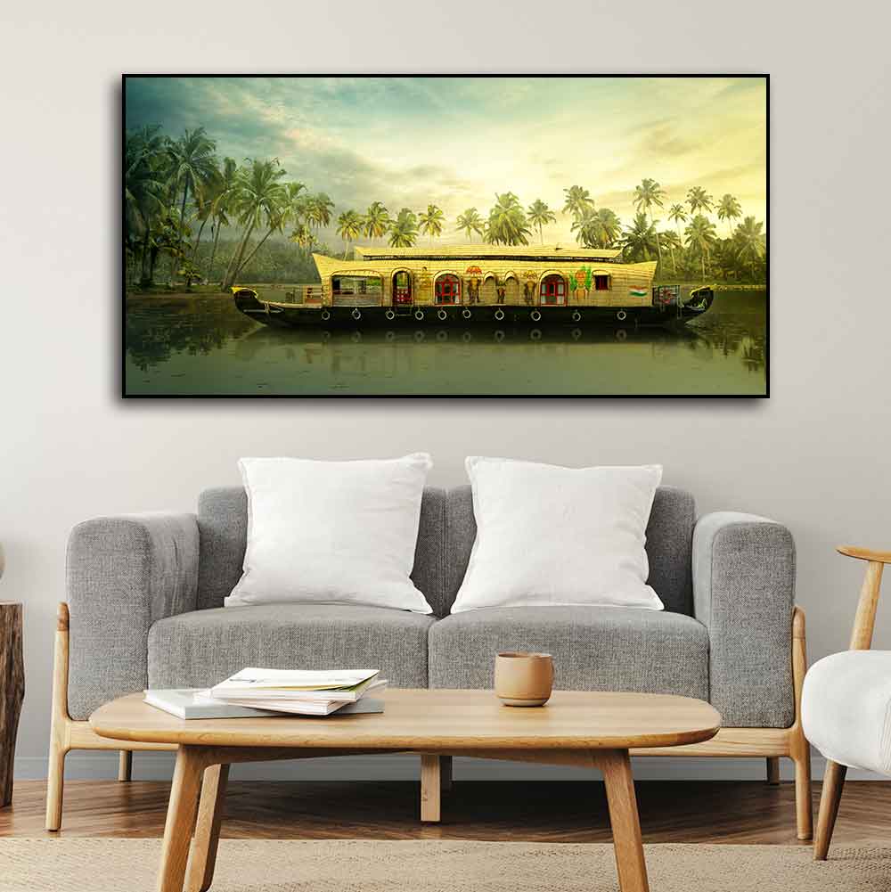 Beautiful House Boat in Kerala Premium Wall Painting