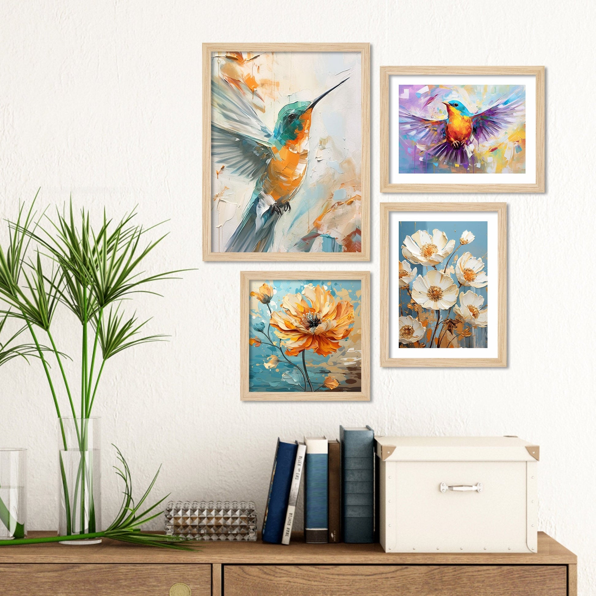 Beautiful Hummingbird Artistic Art Wall Frame Set of Four