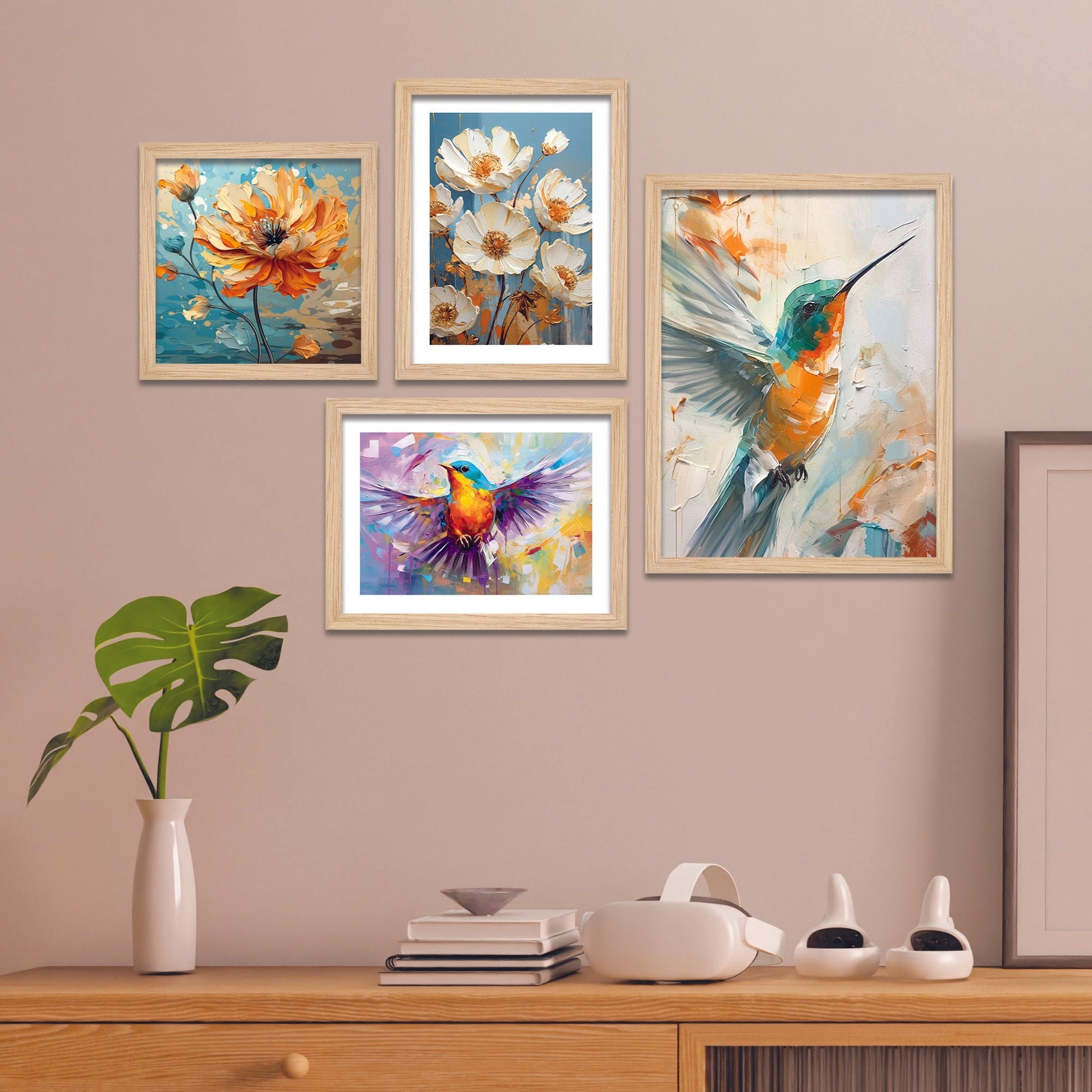 Beautiful Hummingbird Artistic Art Wall Frame Set of Four