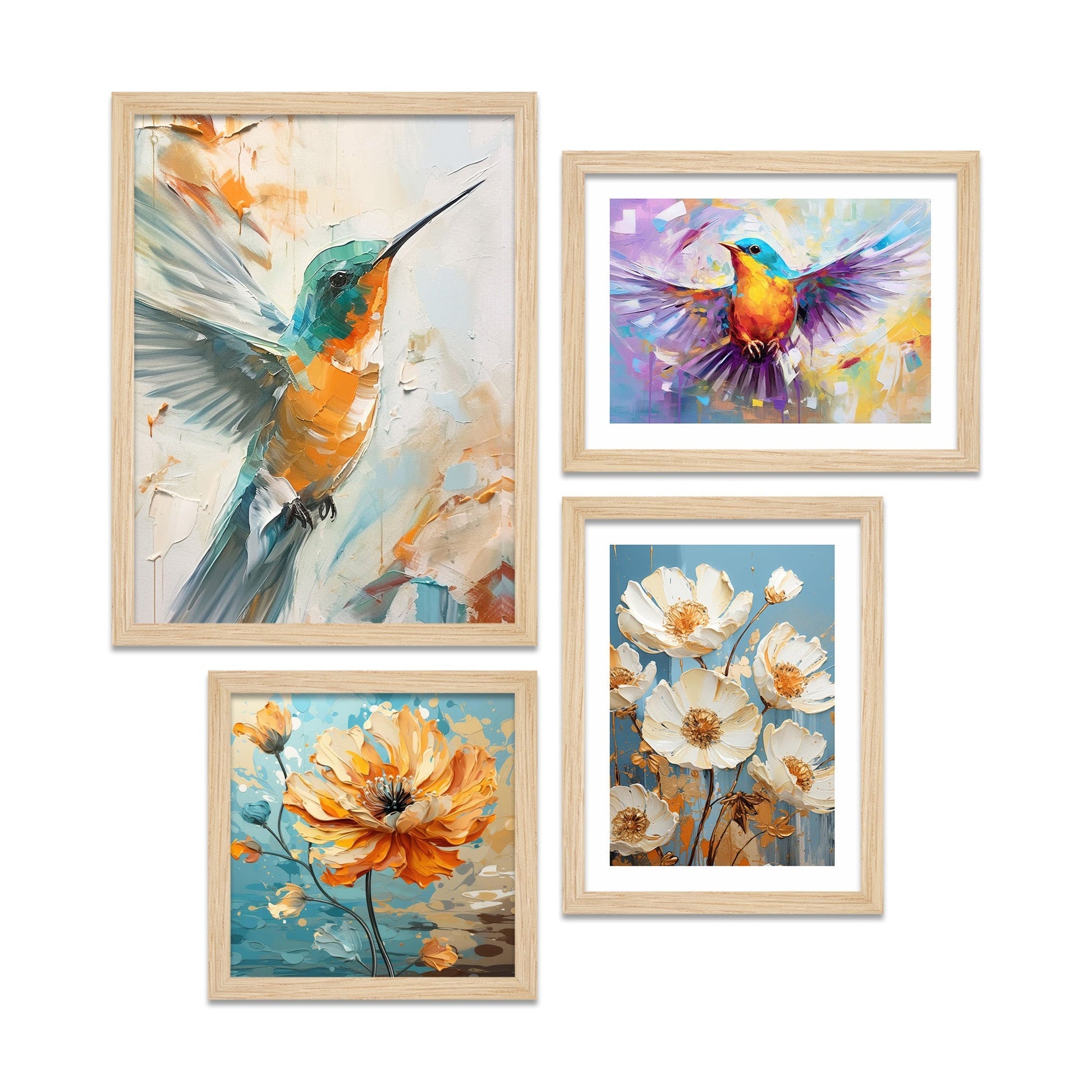 Beautiful Hummingbird Artistic Art Wall Frame Set of Four