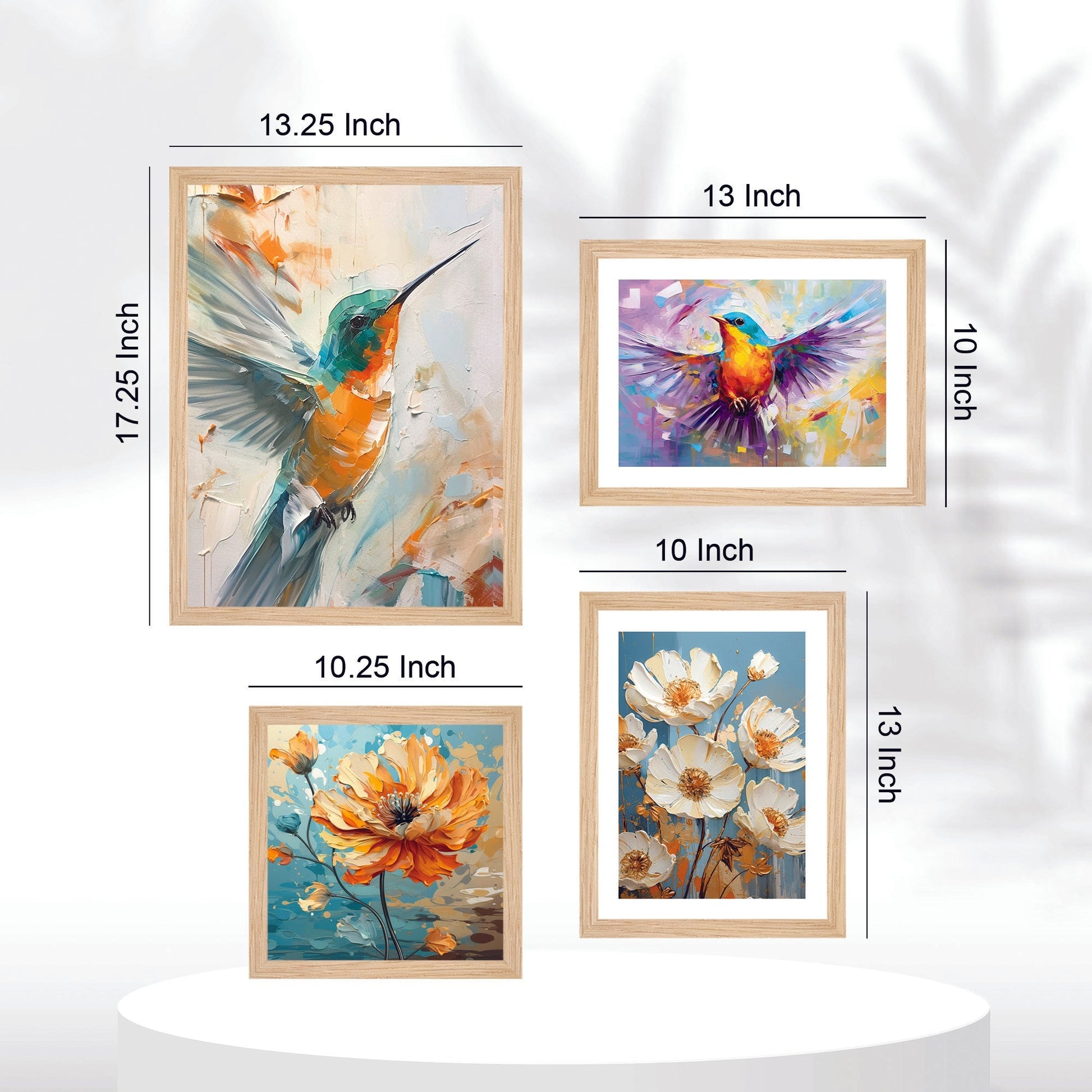 Beautiful Hummingbird Artistic Art Wall Frame Set of Four