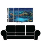Beautiful Japanese Courtyard at Night Canvas Wall Painting of Five Pieces