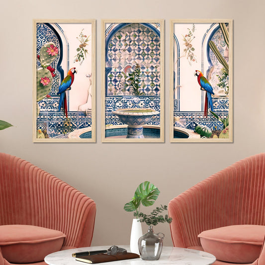 Beautiful Jardin Traditional Mughal Art Wooden Wall Frame Set of Three