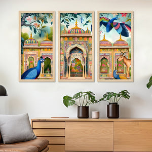 Beautiful Jardin Traditional Mughal Artistic Art Wooden Wall Frame Set of Three