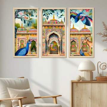 Beautiful Jardin Traditional Mughal Artistic Art Wooden Wall Frame Set of Three