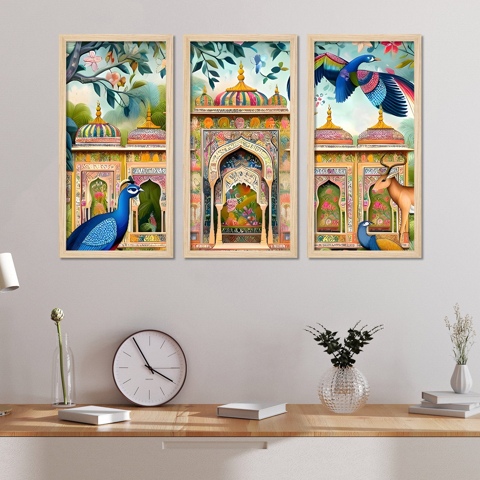 Beautiful Jardin Traditional Mughal Artistic Art Wooden Wall Frame Set of Three