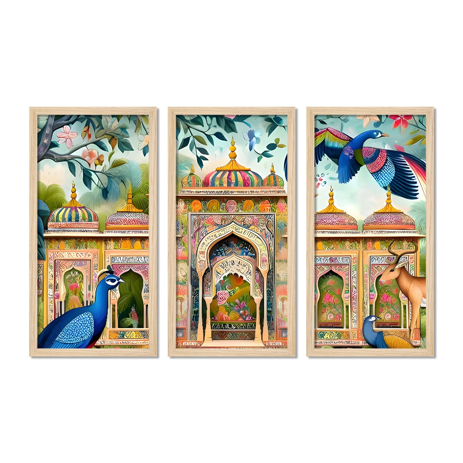 Beautiful Jardin Traditional Mughal Artistic Art Wooden Wall Frame Set of Three