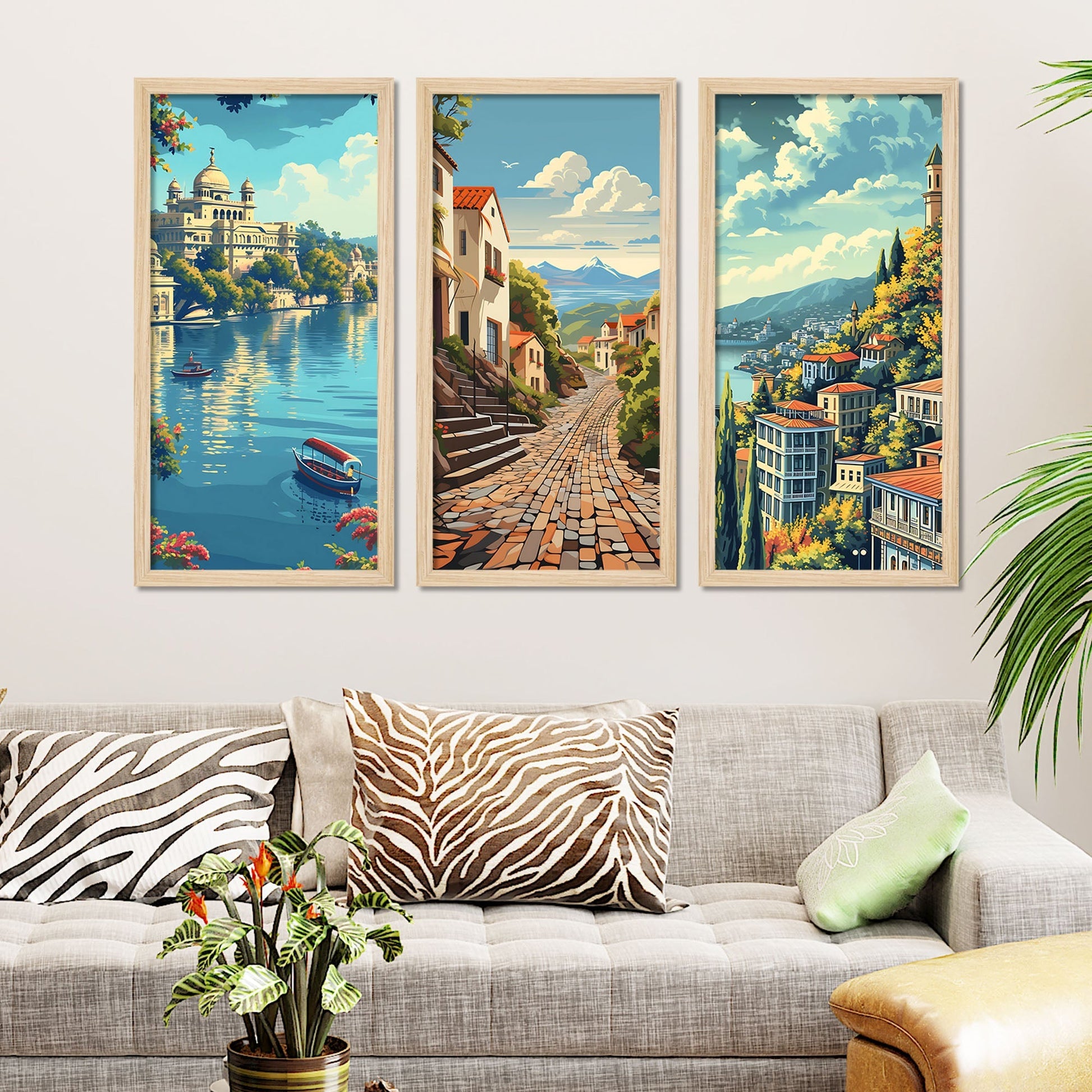 Beautiful Lake Iseo Nature View Wooden Wall Frame Set of Three