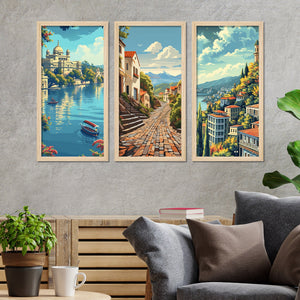 Beautiful Lake Iseo Nature View Wooden Wall Frame Set of Three