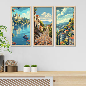 Beautiful Lake Iseo Nature View Wooden Wall Frame Set of Three