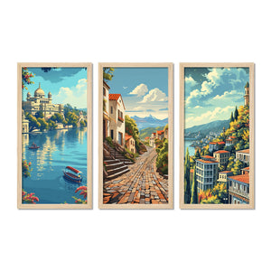 Beautiful Lake Iseo Nature View Wooden Wall Frame Set of Three