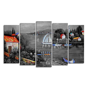 Beautiful Lake View Scenery Canvas Wall Painting Set of Five Pieces