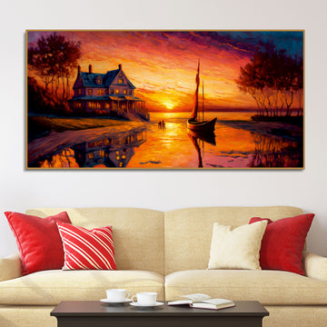 Beautiful Lake with A Sunset View Canvas Wall Painting