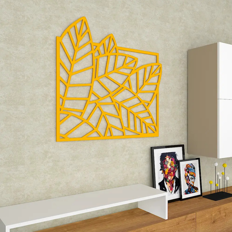Beautiful Leaf Design in Golden Wall Metal Art Decor