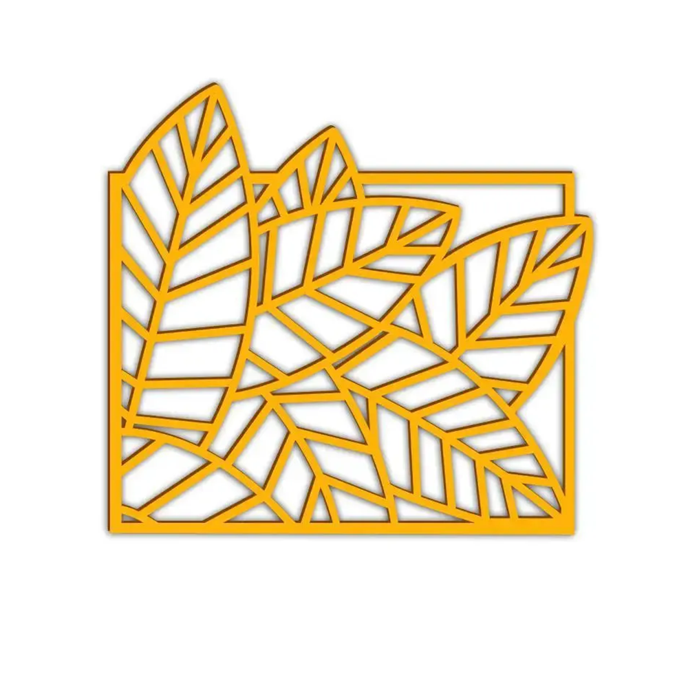 Beautiful Leaf Design in Golden Wall Metal Art Decor