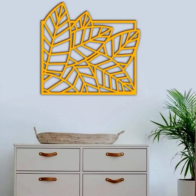 Beautiful Leaf Design in Golden Wall Metal Art Decor