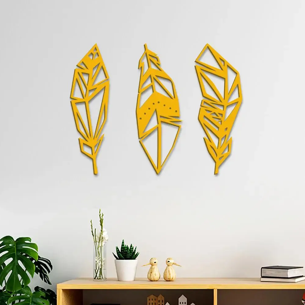 Beautiful Leaf Design in Yellow Color Metal Art Wall Decor