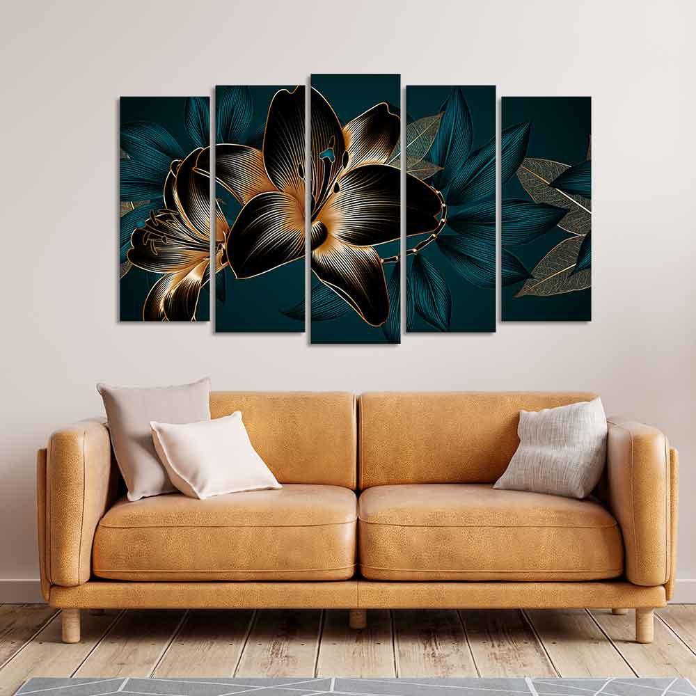 Beautiful Lilies Flowers Canvas Wall Painting Set of Five Pieces