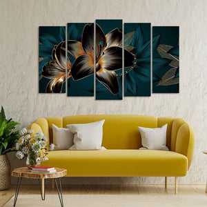 Beautiful Lilies Flowers Canvas Wall Painting Set of Five Pieces