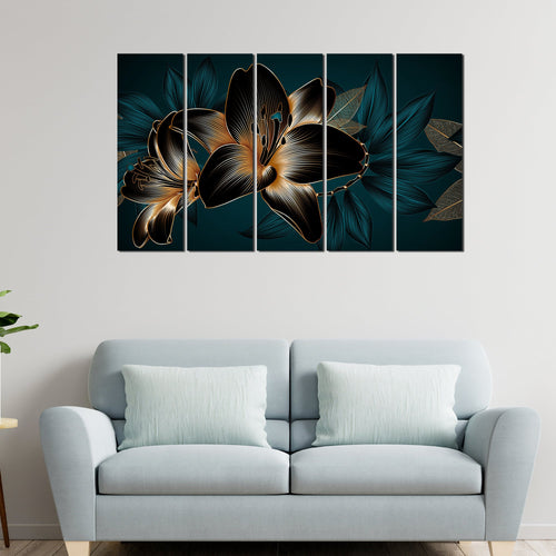 Beautiful Lilies Flowers Set of Five Pieces Canvas Wall Painting