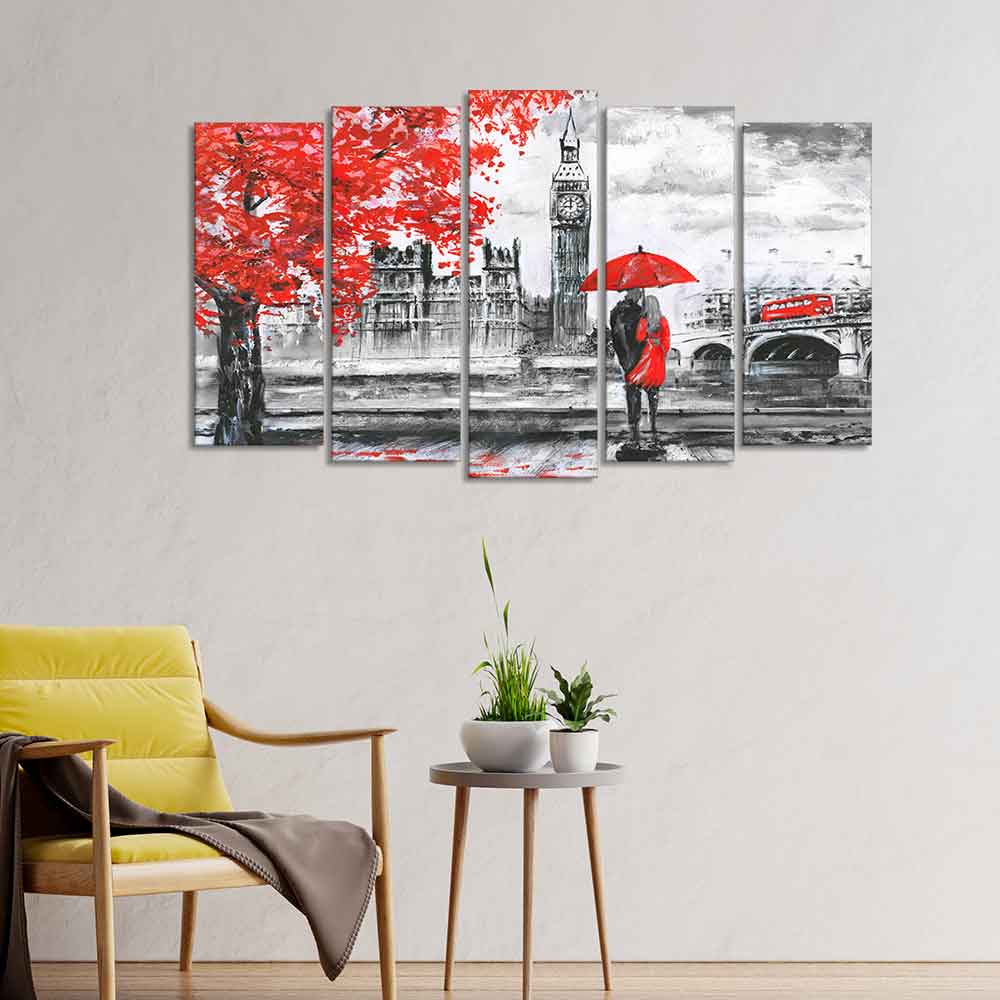 Beautiful London Canvas Wall Painting Set of Five Pieces