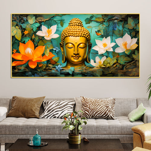 Beautiful Lord Buddha Painting with Lotus Floral Design