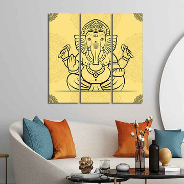 Beautiful Lord Ganesha Abstract Art Wall Painting Set of Three