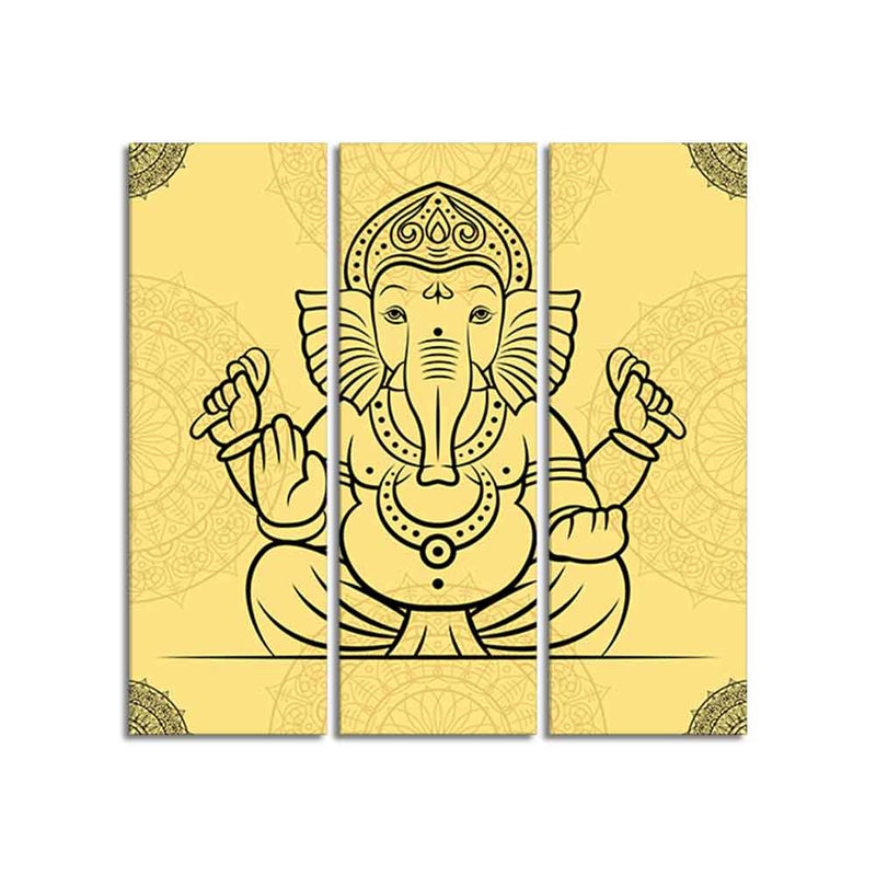 Beautiful Lord Ganesha Abstract Art Wall Painting Set of Three