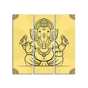 Beautiful Lord Ganesha Abstract Art Wall Painting Set of Three