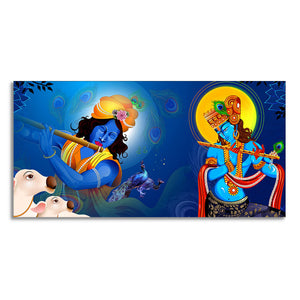 Beautiful Lord Krishna Playing with Flute Premium Canvas Wall Painting